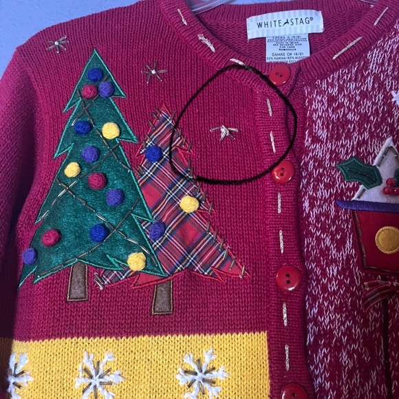 VTG White Stag Christmas Cardigan Sweater Women’s Small Embroidered Appliqués - Picture 10 of 11